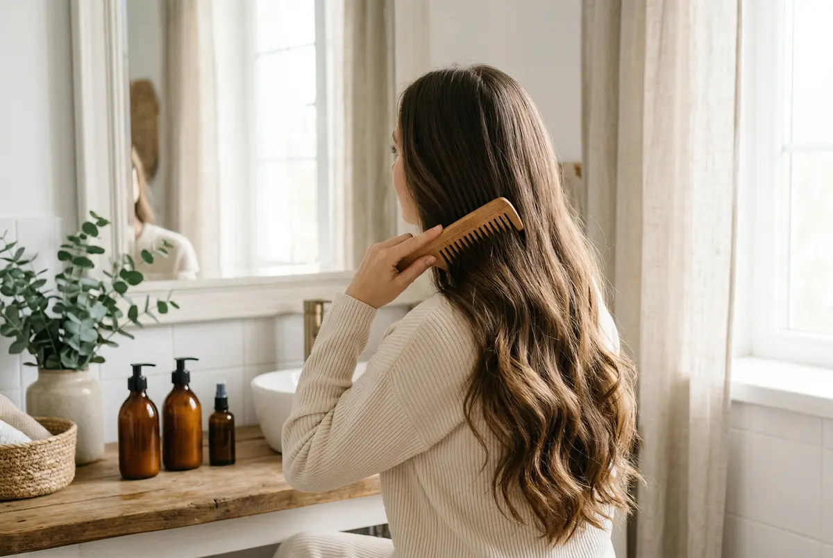 Premium hair care products flat lay